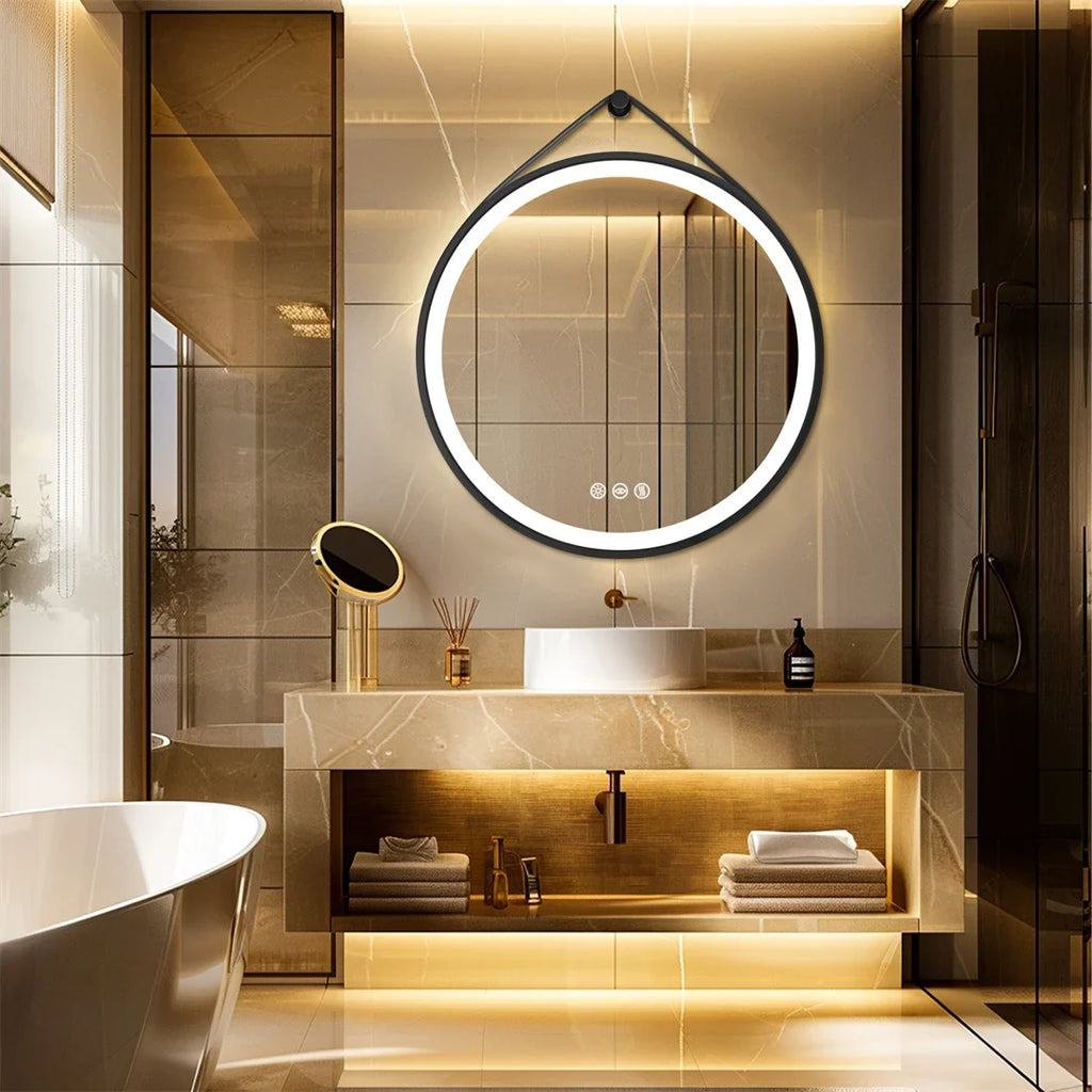 Round mirror with touch sensor and led lights - view 2