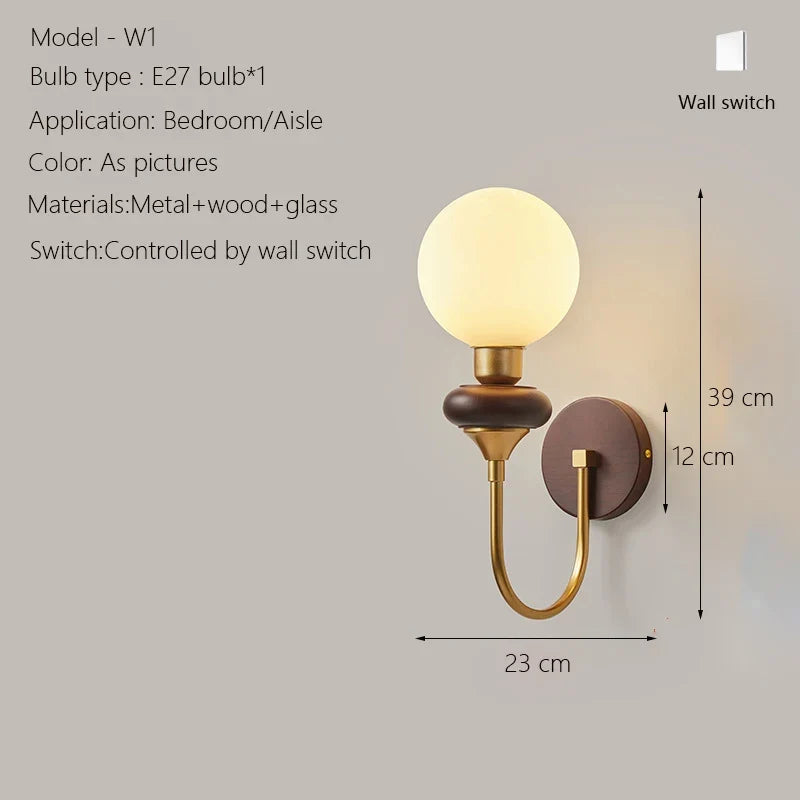 Wall sconce in wood with Japanese glass and blue light - W1 / 1 Bulb 12W