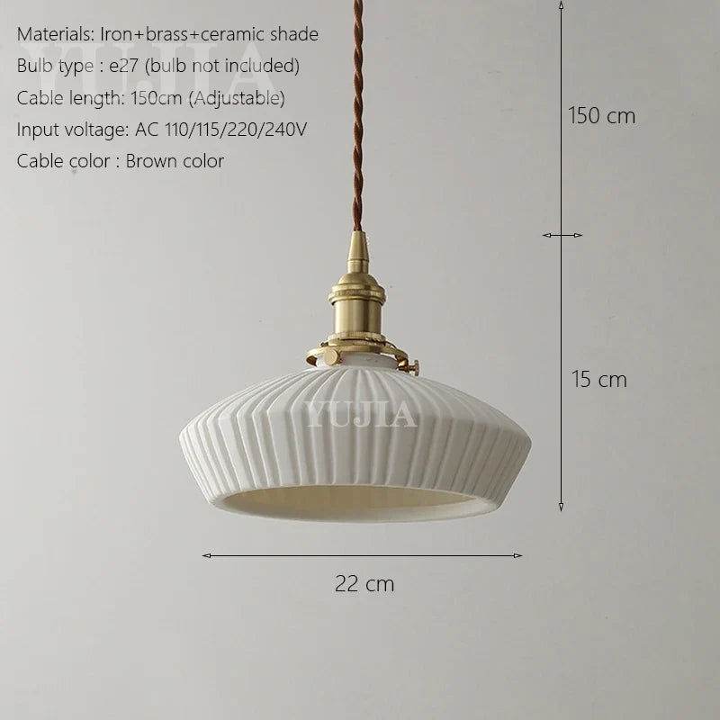 Japanese pendant light in Scandinavian ceramic style for elegant interior - Blue / Bulb Not Included