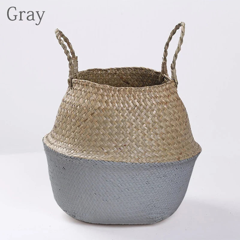 Folding rattan storage baskets with handle for various uses - 06 / 32x28cm