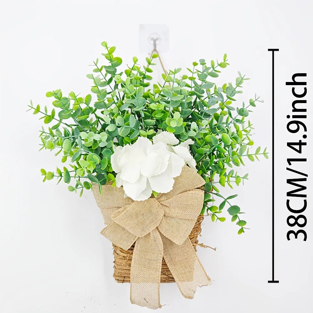 Spring crown in eucalyptus and decorative white flowers - Green