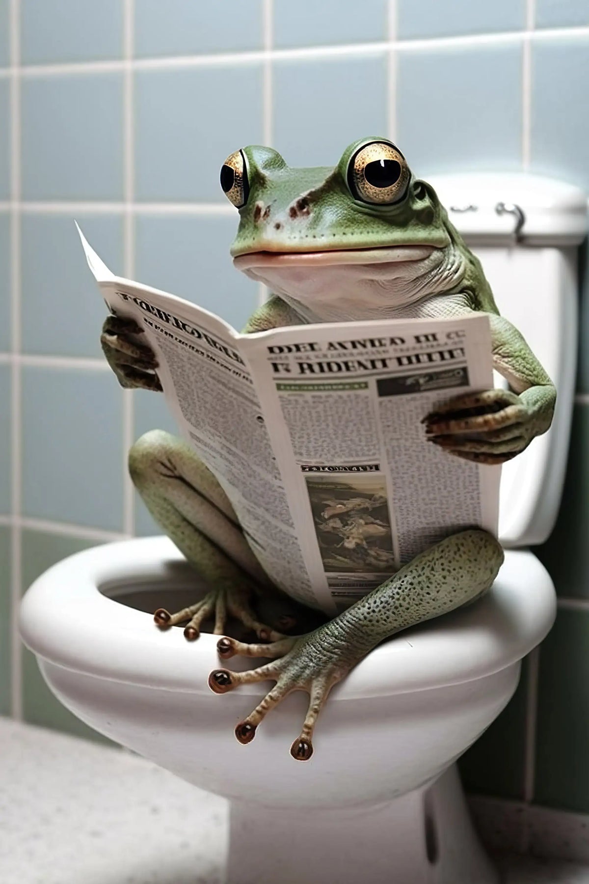 Playful Animals on the Toilet with Newspaper Bathroom Wall Decor - 13X18cm Unframed / 24