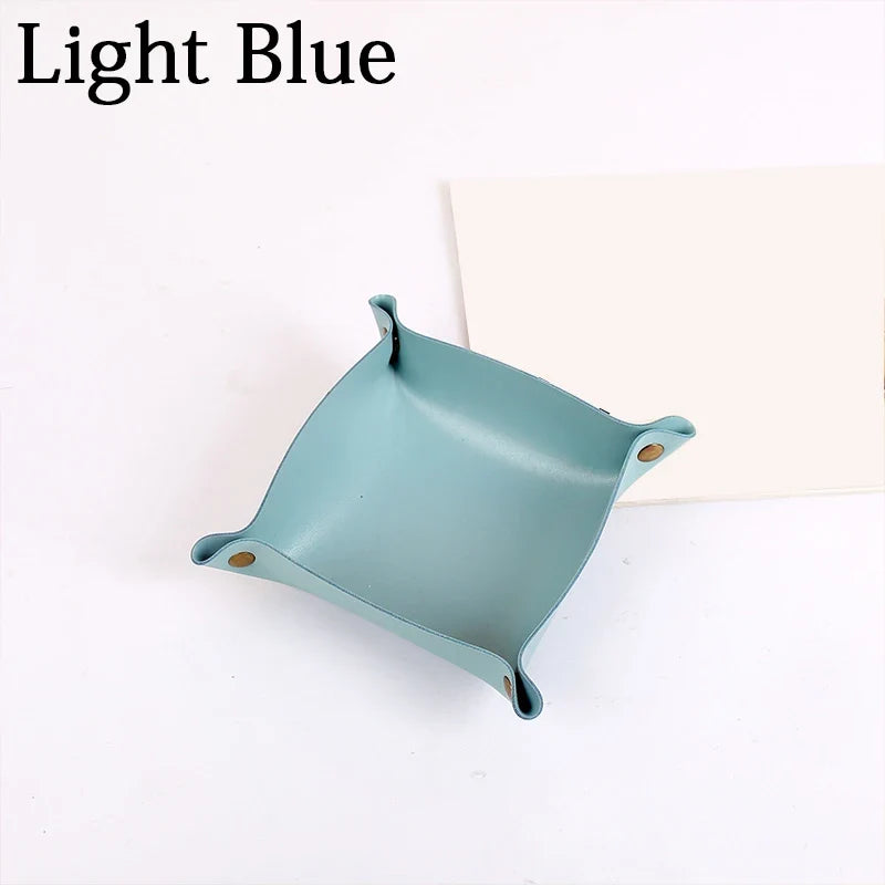 Nordic leather storage tray versatile office organizer - Light Cyan / M 25x25cm