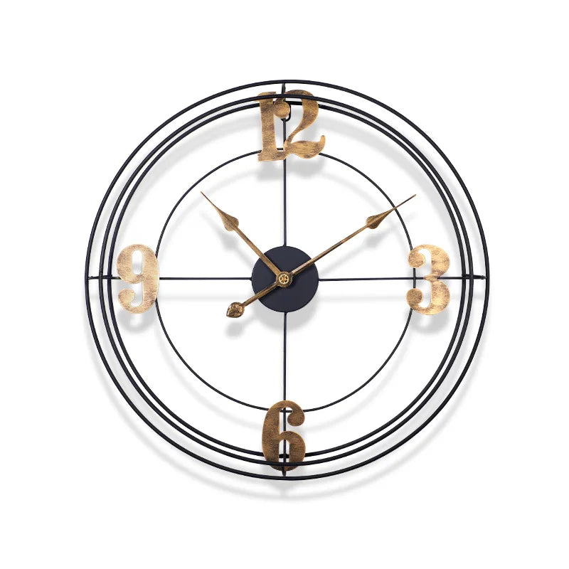 Iron Silent Wall Clock for Living Room, Simple Decoration, Metal Clock - black