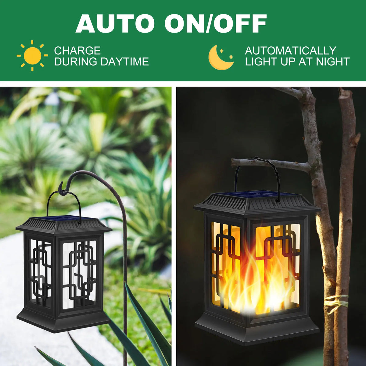 Set of 2 decorative flickering solar lanterns - view 4
