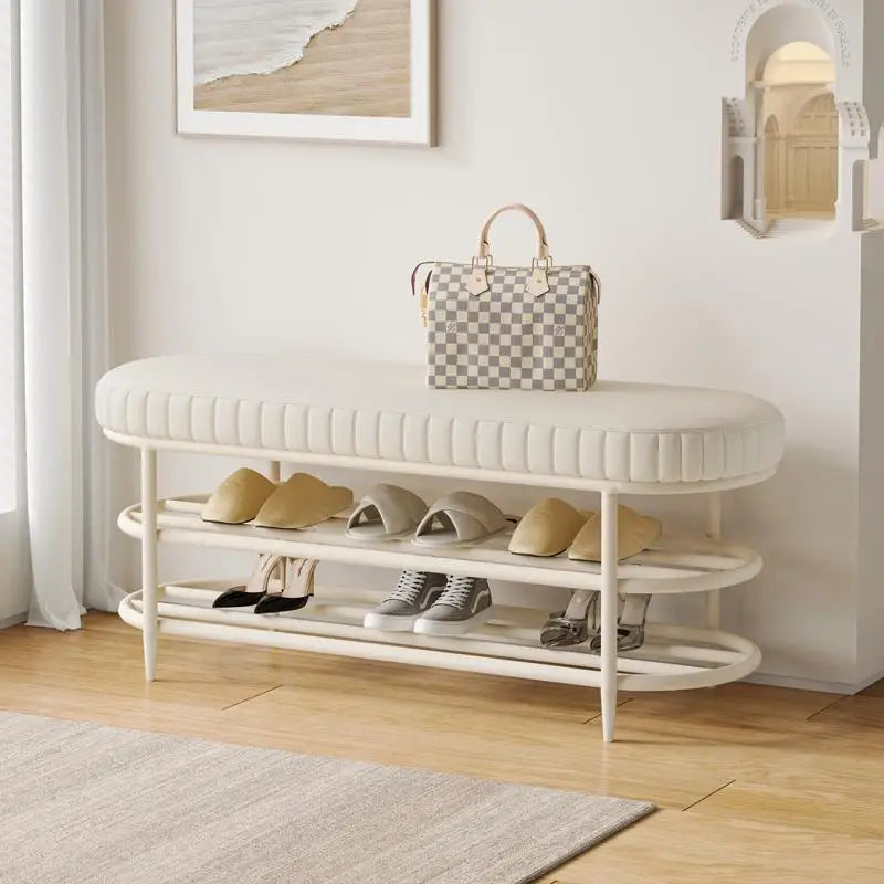 Soft ottoman pouf shoes stool in flannel leather and cushion