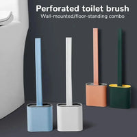 Silicone toilet brush with wall support and long handle