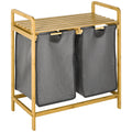 HOMCOM bamboo dirty laundry basket with 2 bags removable 63,5x33x73cm Natural - 63.5x33x73 cm