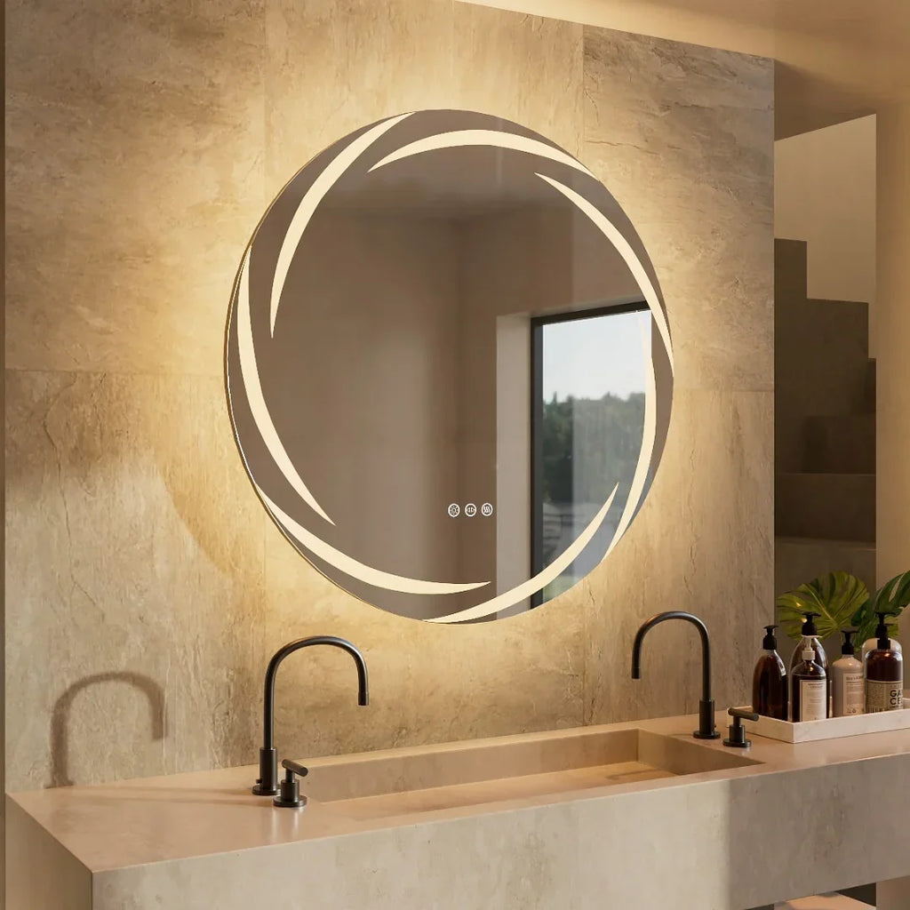 Circular backlit mirror with LED lighting - view 2