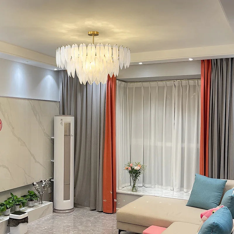 Romantic pendant light in glass and feathers design modern minimalist - view 2