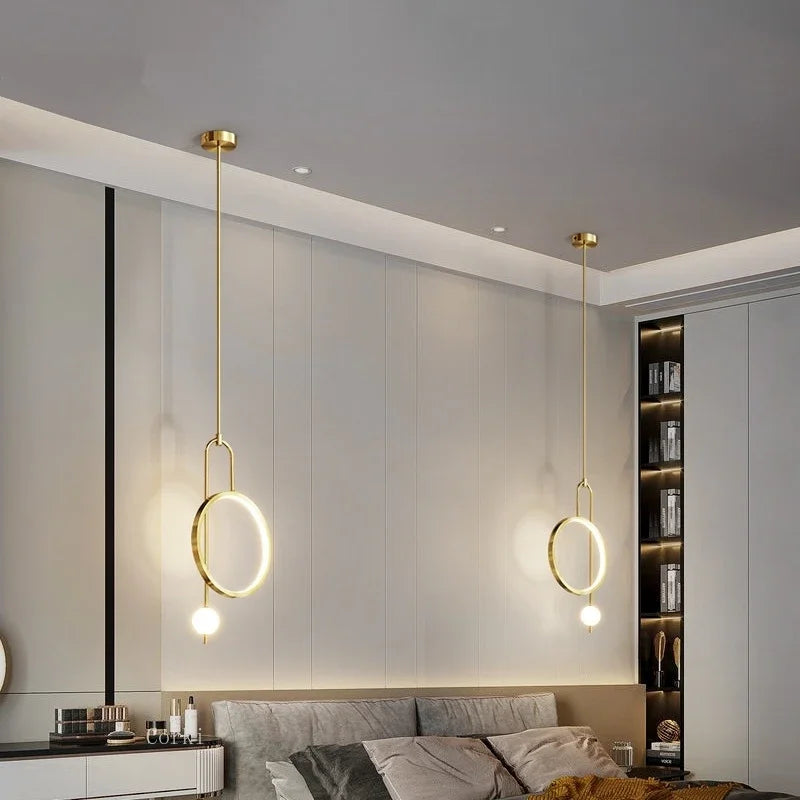 Modern pendant light with golden ring and Nordic minimalist lighting - view 4
