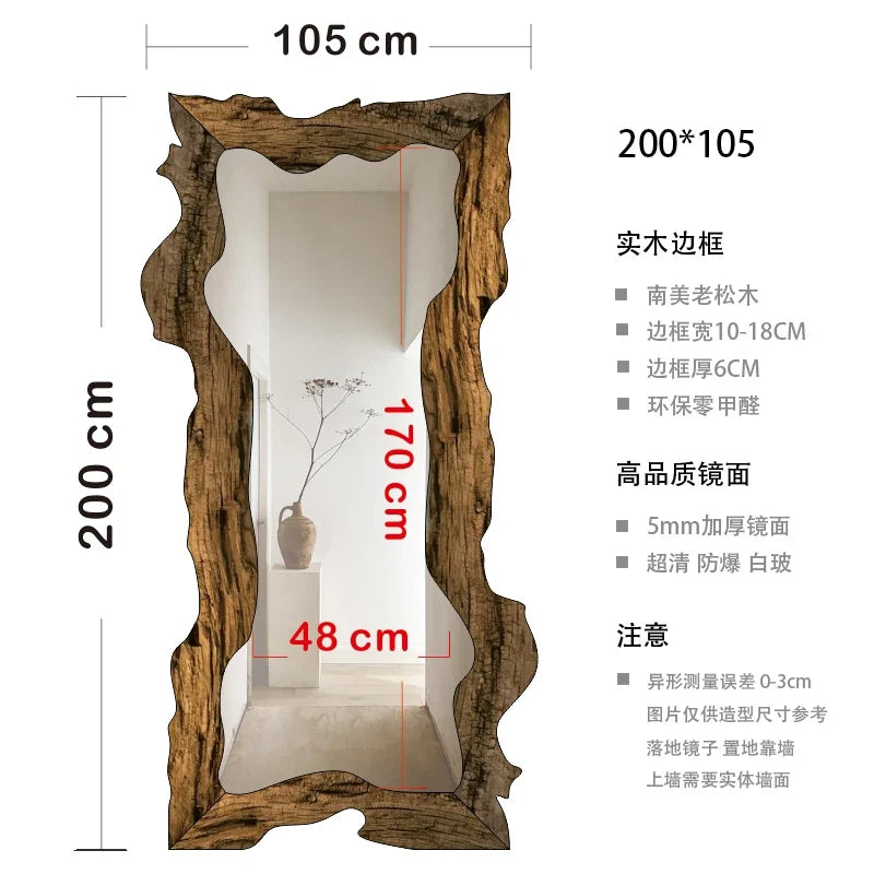 Luxury modern decorative wooden standing mirror for home - 200 x 105 cm