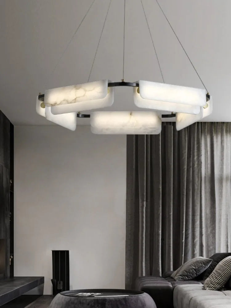Pure natural marble chandelier and modern light copper design - view 3