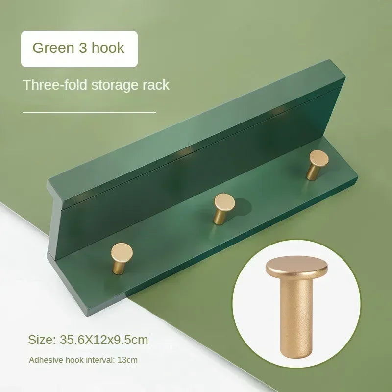 Wooden wall coat holder for creative and practical storage - Green Hook - 3 Hooks
