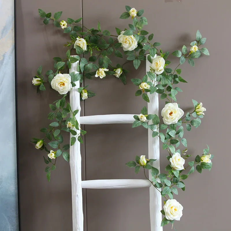 Industrial Artificial Silk Rose Vine for Home Decor - Milk White