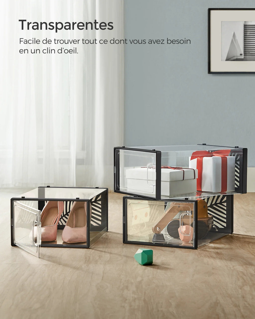 SONGMICS Clear Shoe Boxes, Shoe Storage Organsiers, Stackable, Breathable, and Foldable, Display Trainers, High Heels - view 5