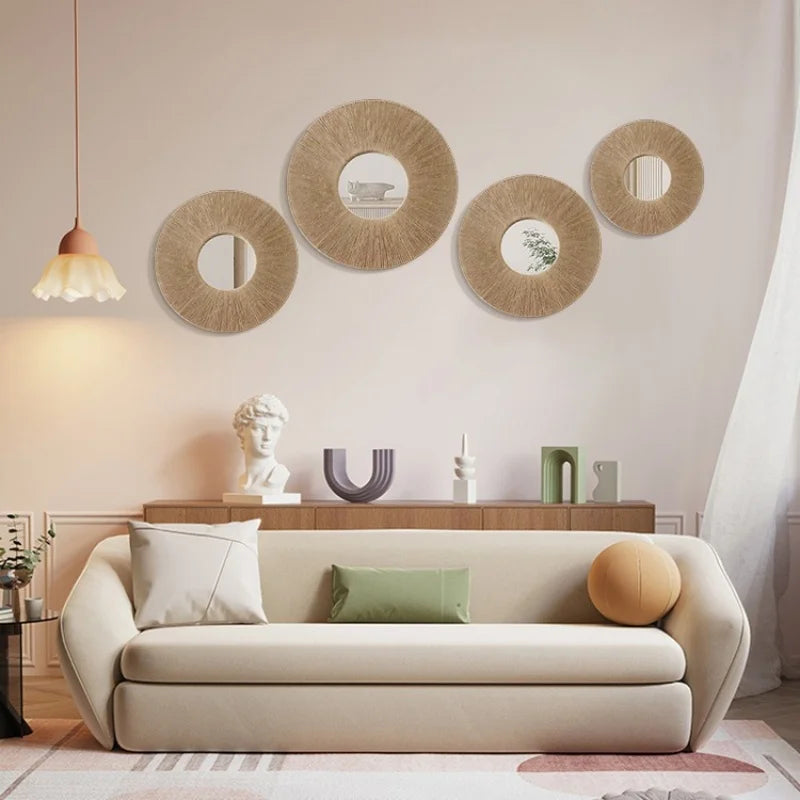 Round Decorative Wall Mirrors Farmhouse Circle Mirror with Hemp Rope Boho Mirrors for Bedroom, Bathroom, Living Room decor Gift - view 2