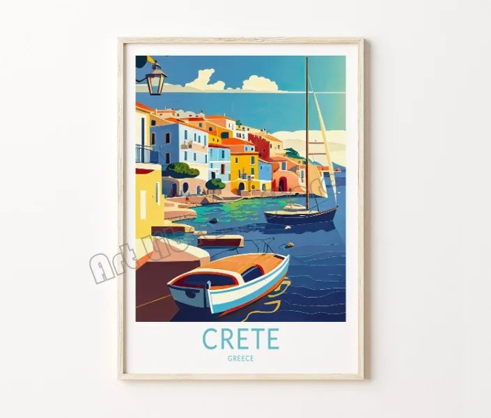 Retro poster on canvas island of santorin decorative wall art - 20X30cm Unframed / 4