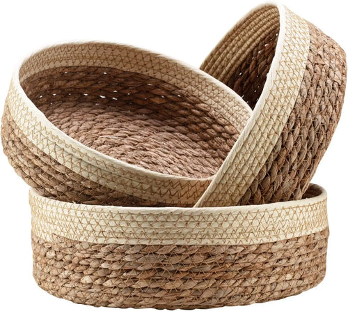 3 Size Woven Storage Basket, Organize Straw Cosmetics Storage Basket, Snack Food Storage Table Basket Made of Cattail Material - White / 30.5X10 CM