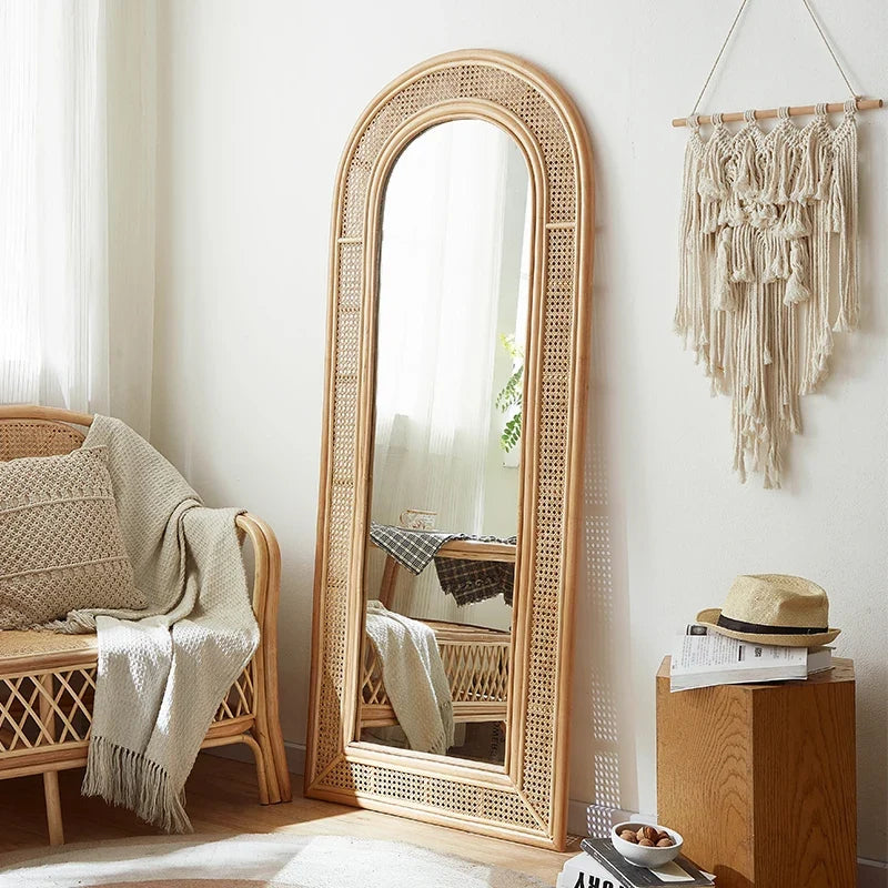 Full length vintage mirror in rattan for dressing - view 3