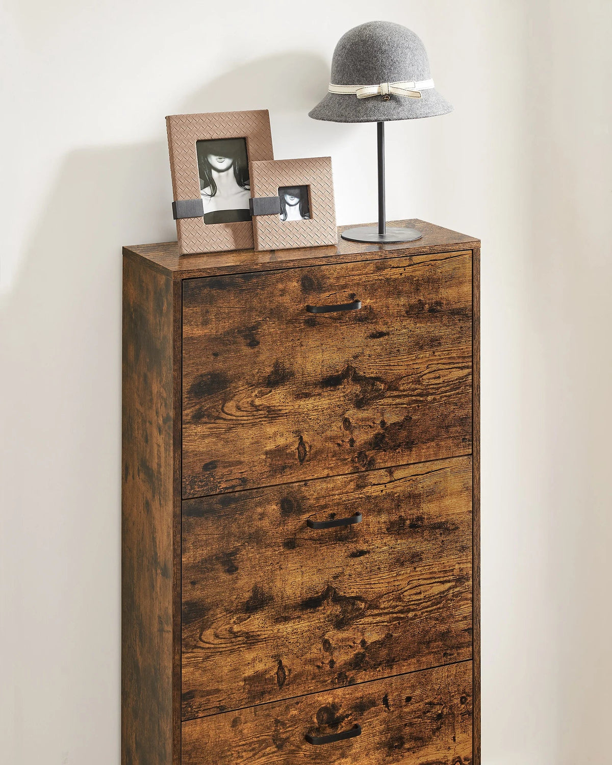 VASAGLE 3-Leaf Shoe Cabinet, 3-Tier Storage Cupboard, Rustic Brown - view 4