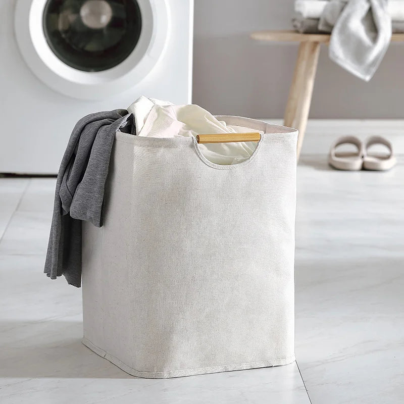 56*40*27CM Japanese Cotton Linen Dirty Clothes Basket, Folding Portable Fabric Laundry Basket，Bathroom Waterproof Storage Basket - view 4