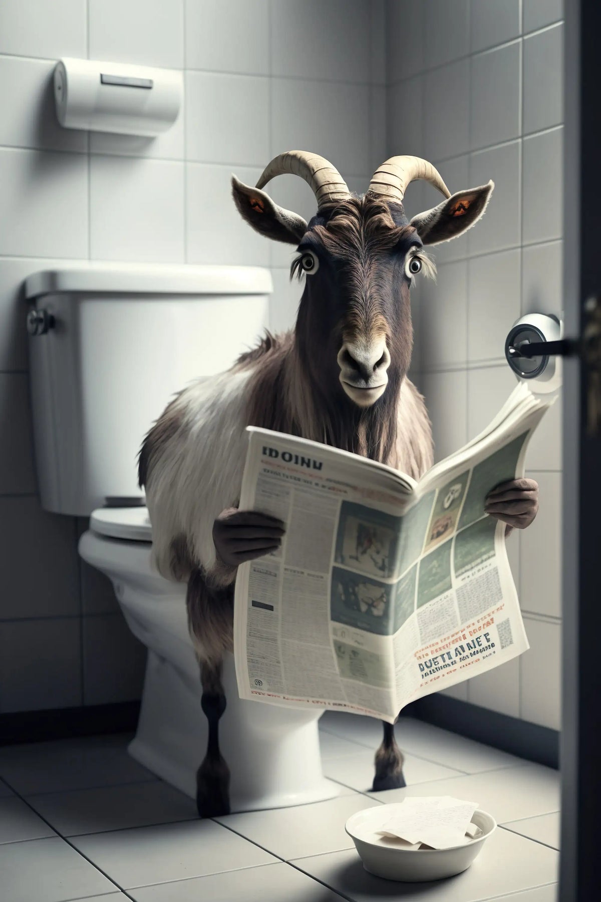 Humorous Animals on the Toilet with Newspaper Art for Living Rooms - A4 21X30cm Unframed / 15