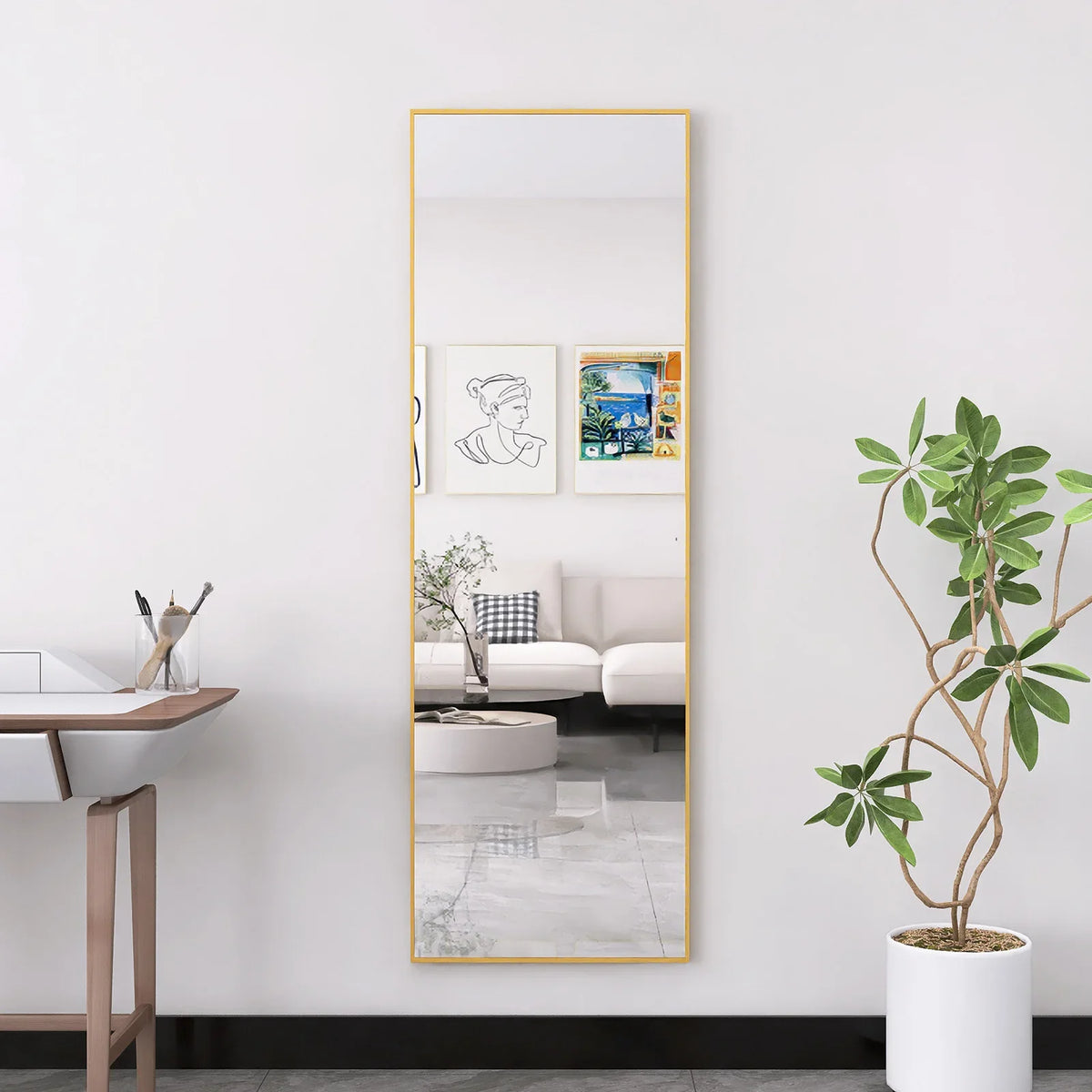 Tempered glass cosmetic mirror with gold aluminum frame - view 3