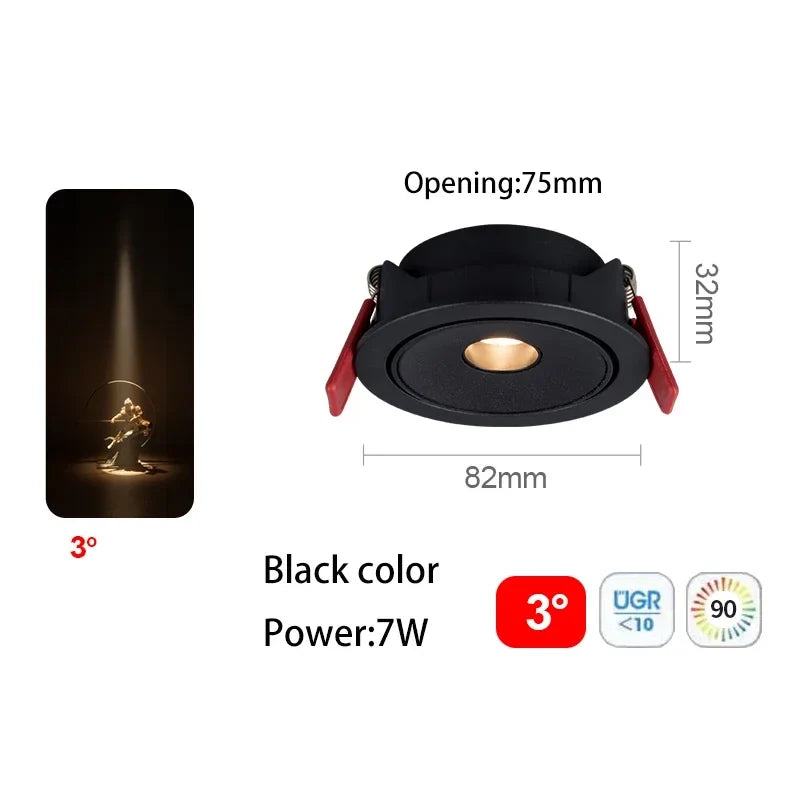 Ultra fine led spot with beam angle for interior lighting - BK 7W 3 degrees / 3000K