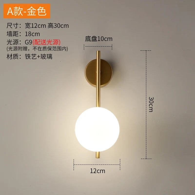 Wall sconce glass ball with LED decorative design - Gold