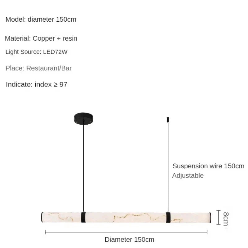 Modern Minimalist All Copper Light Luxury Resin Dining Table Island, High-end Long Strip Straight Line Lighting Decorative Lamp - black-150cm / 3 changeable / Imitation of marble