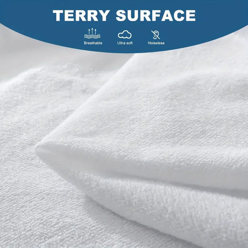 1pc Soft Lightweight Thin Mattress Cover with Elastic Bands, Waterproof Terry Cloth Fitted Sheet, Grey/White - view 2