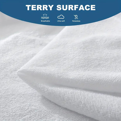 1pc Soft Lightweight Thin Mattress Cover with Elastic Bands, Waterproof Terry Cloth Fitted Sheet, Grey/White - view 2