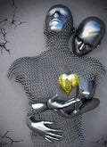 Romantic Kissing Couple Canvas Poster with Silver Glitter Accents - 30X45cm Unframed / 17