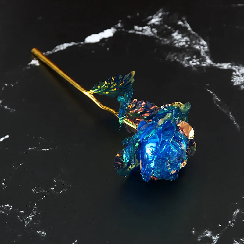 Artificial rose flower in decorative gold metal to offer - Bleu