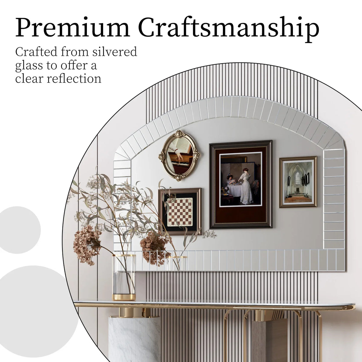 Large Silver Arched Wall Mirror, Silver Glass, Decorative Venetian Accent Mirror, Home Living Room decor, Bling Beveled Edge - view 5