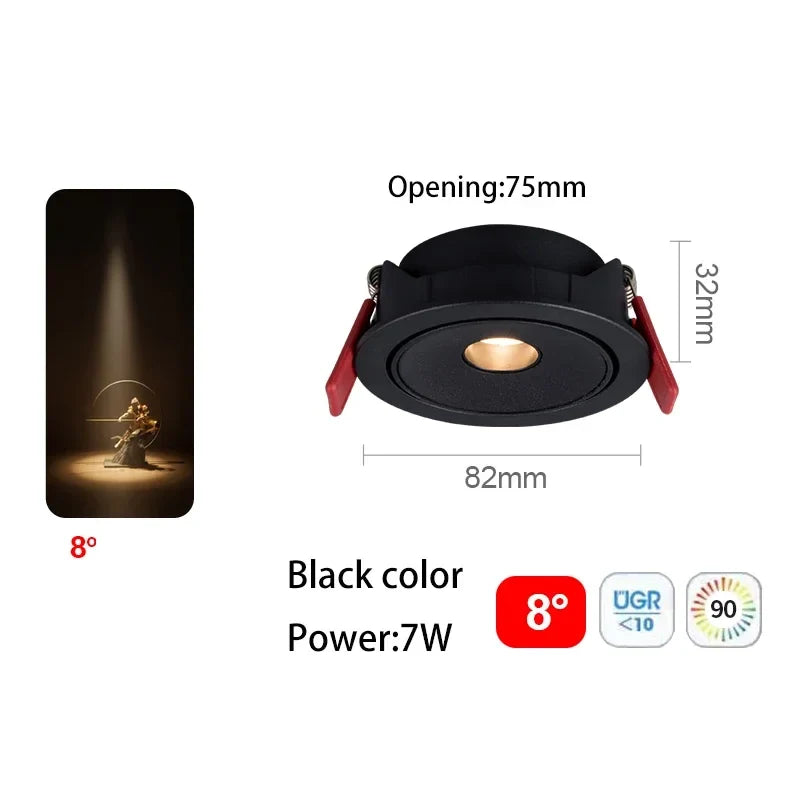 Ultra fine led spot with beam angle for interior lighting - BK 7W 8 degrees / 3000K