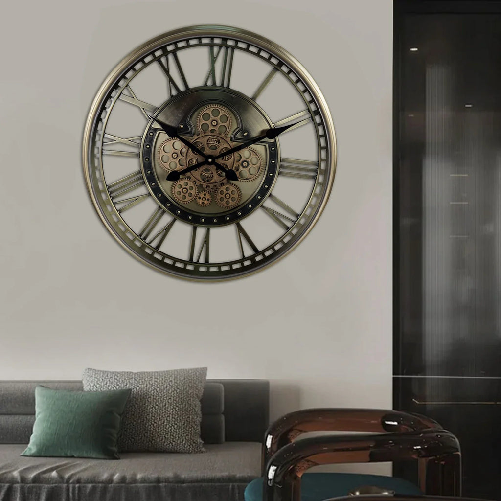Ancient wall clock in decorative metal with gears - view 4