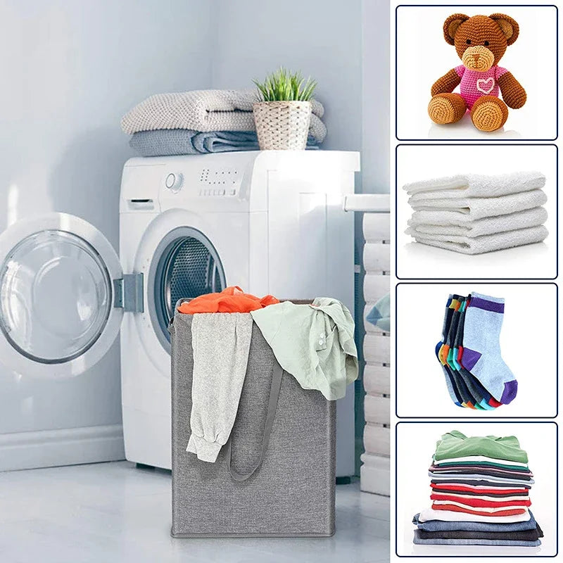 45L Slimline Laundry Hamper with Lid, Family Bathroom Life Clothes Pants Storage Dirty Clothes Basket  Folding Laundry Basket - view 3