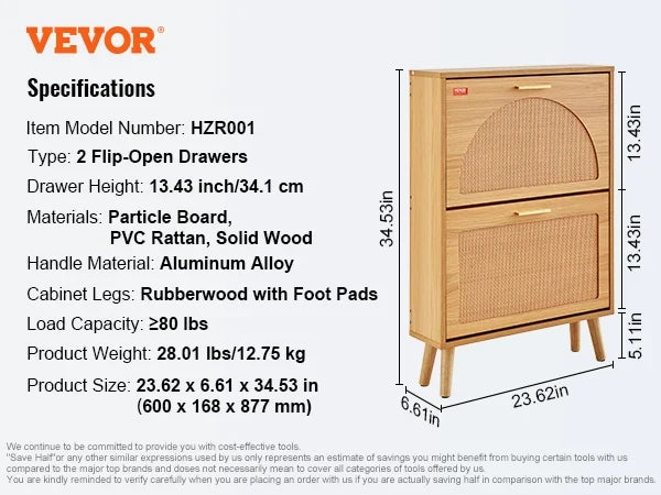 Shoe cabinet with folding drawers for self-contained storage - 2 tiroirs 20-28 pouces