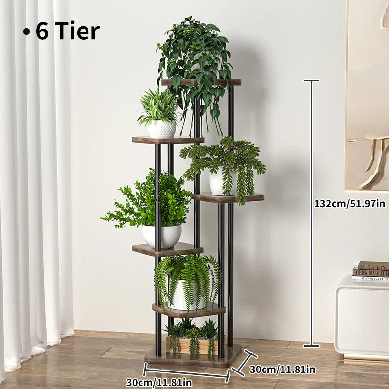Wooden support for plants and flowers on several levels - LSB-6 layers-black