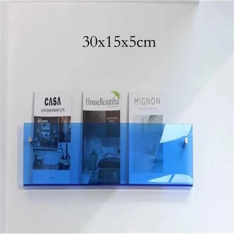 Floating acrylic wall shelf with magazine holder and literature organizer - 30cm 5mm Thick 5