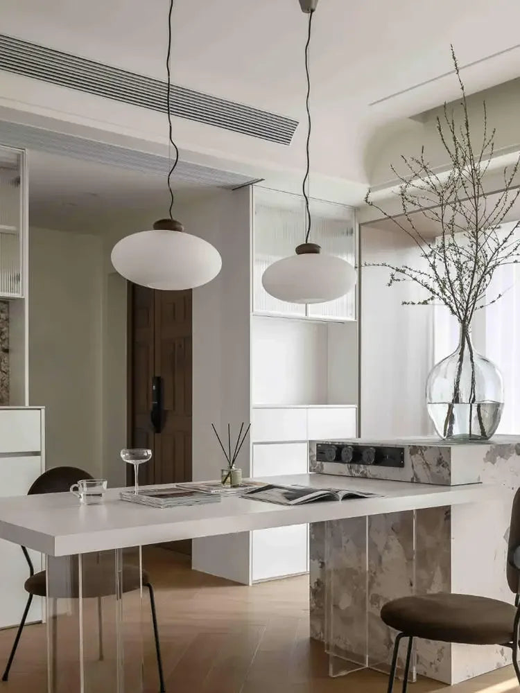Retro glass and wood chandelier for interior decoration