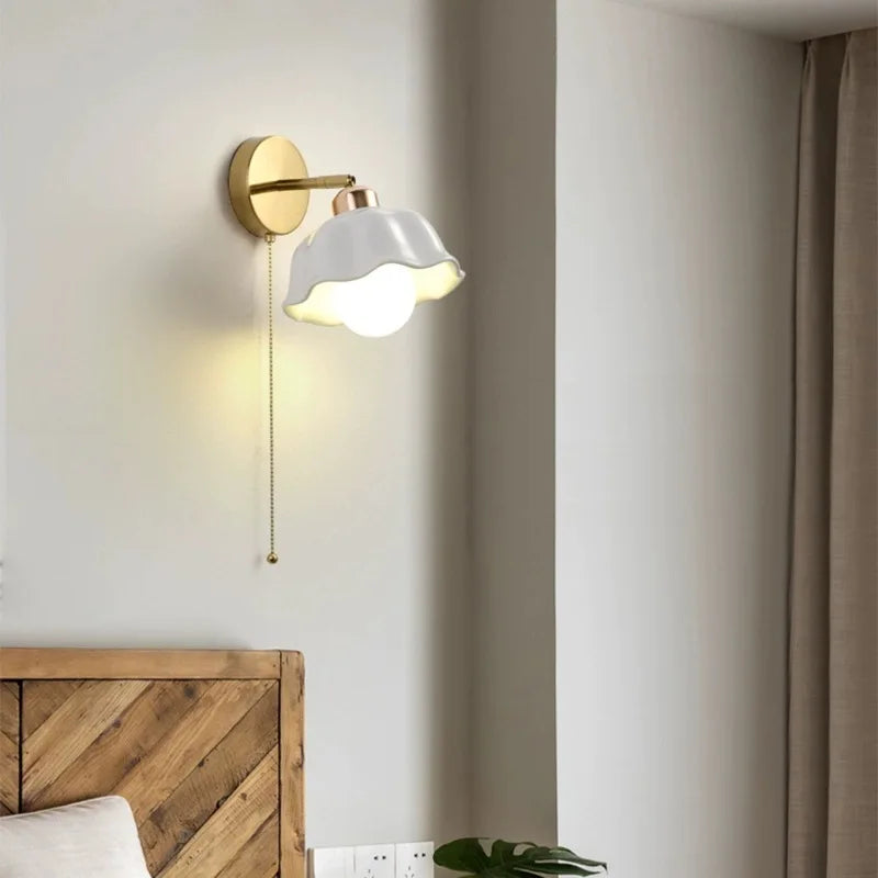Nordic glass and modern ceramic wall sconce with pull-out switch - view 2