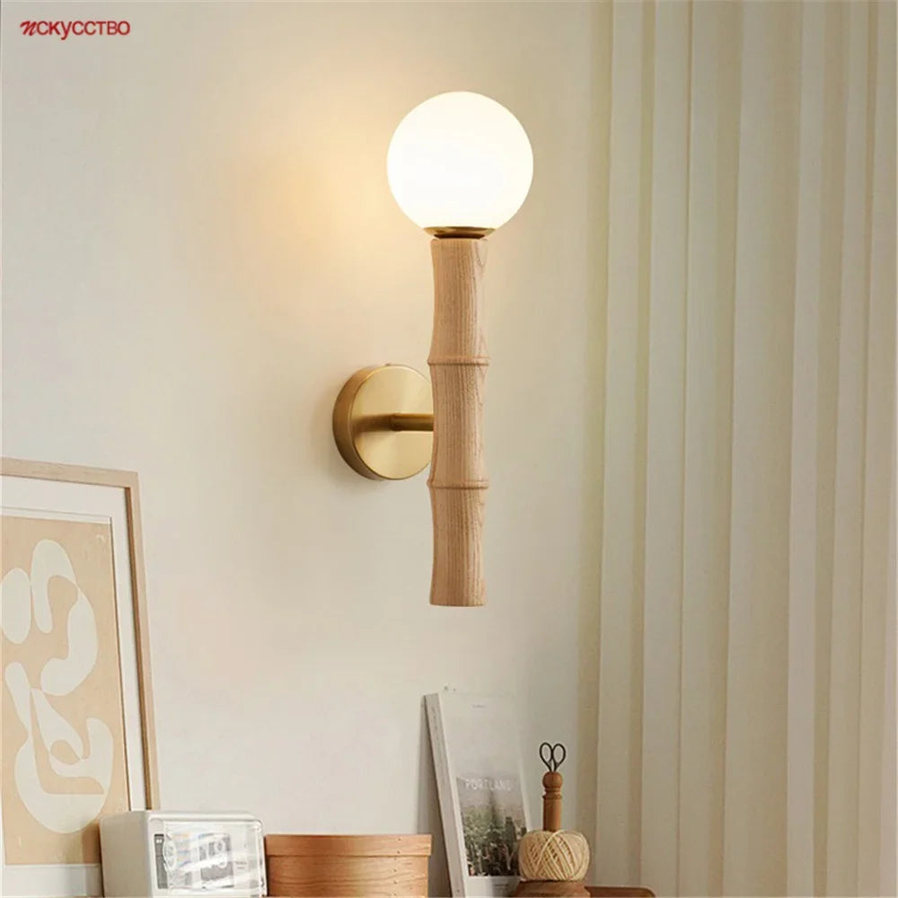 Vintage retro glass and wood wall sconce for interior decoration