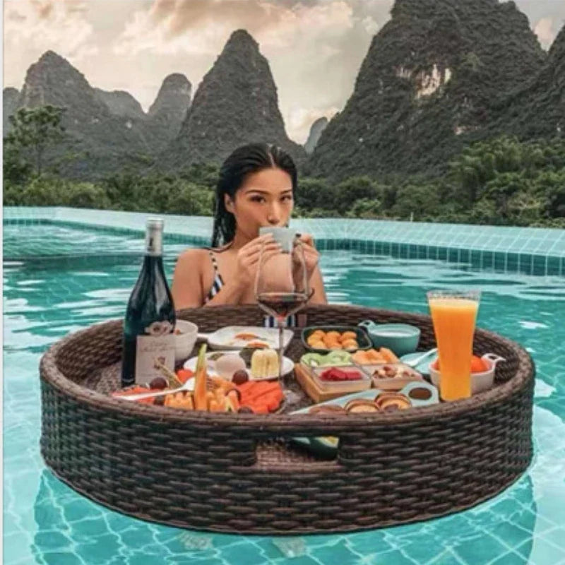 Nordic rattan tray for fruit and pool drinks - view 2