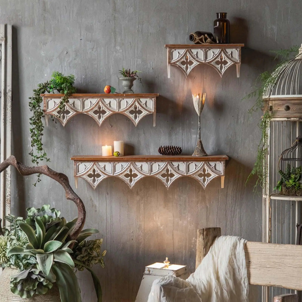 Wood Wall Shelf Storage Rack, Retro Style Holder Hanging Display for Hallway - view 3