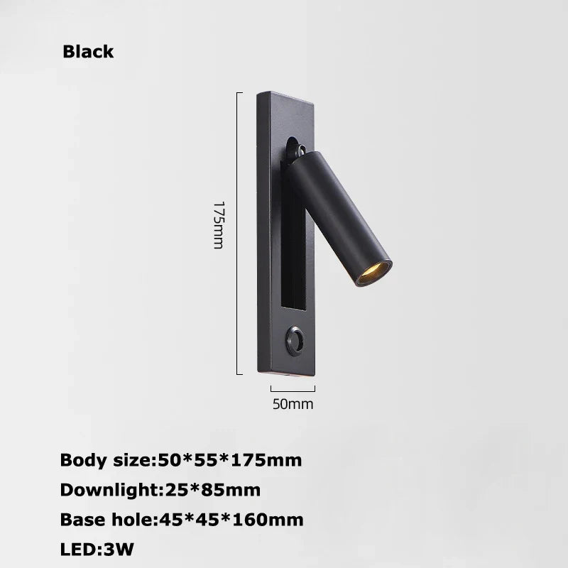 Black Brass Rectangular LED Wall Sconce with USB Port - Warm light / Black
