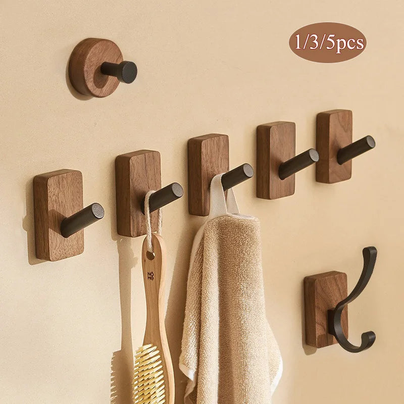 Solid wood wall hooks for clothing and accessories