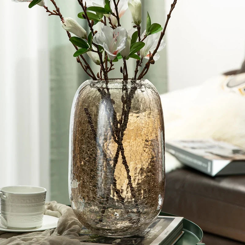 Light luxury handicraft ornaments, ice flower colored glass vase, large transparent glaze ware - view 3